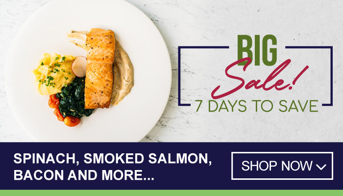 Big 7 Day Sale on  Spinach, Smoked Salmon, Bacon and more - visit MyBidfood to shop now