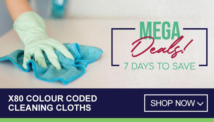 7 Days of Mega Deals on x80 Colour Coded Cleaning Cloths - visit MyBidfood to shop now