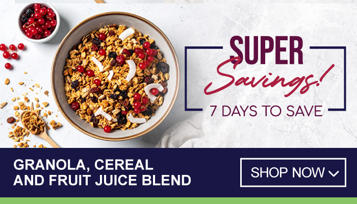 7 Days Super Savings on Granola, Cereal and Fruit Juice Blend - visit MyBidfood to shop now