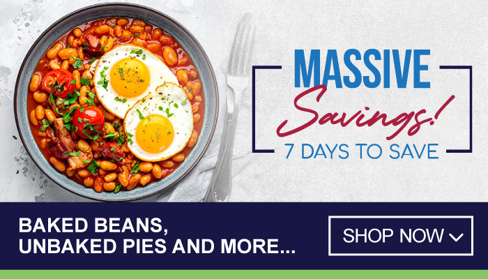 7 Days Massive Savings on Baked Beans, Unbaked Pies and more - visit MyBidfood to shop now