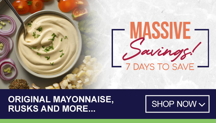 7 Days Massive Savings on Original Mayonnaise, Rusks and more - visit MyBidfood to shop now