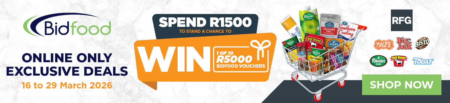 Bidfood Online Only Exclusive Deals - Spend R1500 to stand a chance to win 1 of 10 R5000 Bidfood vouchers - Shop now