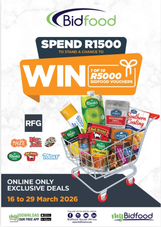 Bidfood Online Only Exclusive Deals - Spend R1500 to stand a chance to win 1 of 10 R5000 Bidfood vouchers - Shop now