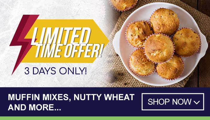 3 Days Limited Time on Muffin Mixes, Nutty Wheat and more - visit MyBidfood to shop now