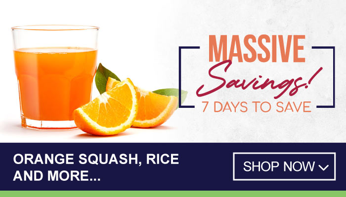 7 Days Massive Savings on Orange Squash, Rice and More - visit MyBidfood to shop now