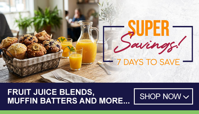 7 Days Super Savings on Fruit Juice Blends, Muffin Batters and more - visit MyBidfood to shop now