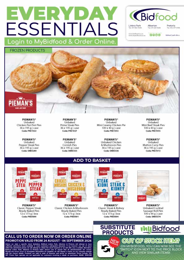 Everyday Essentials Pieman's Frozen Products on Promotion During 24 August - 06 September 2026 - Login to MyBidfood and Order Online