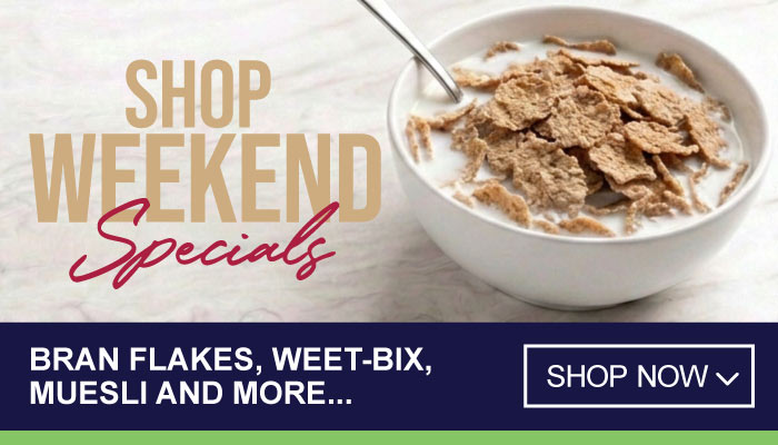 Weekend Specials on Bran Flakes, Weet-Bix, Muesli and more - visit MyBidfood to shop now