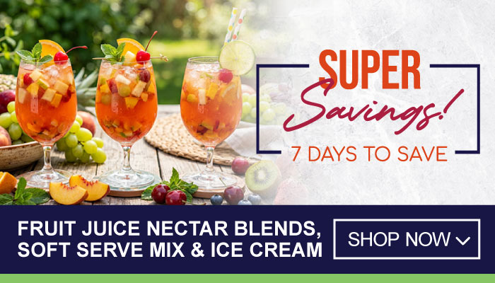 7 Days Super Savings on Fruit Juice Nectar Blends, Soft Serve Mix and Ice Cream - visit MyBidfood to shop now