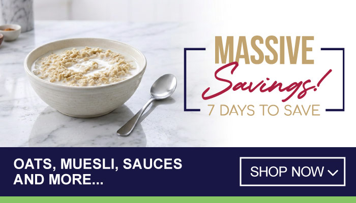 7 Days Massive Savings on Oats, Muesli, Sauces and more - visit MyBidfood to shop now