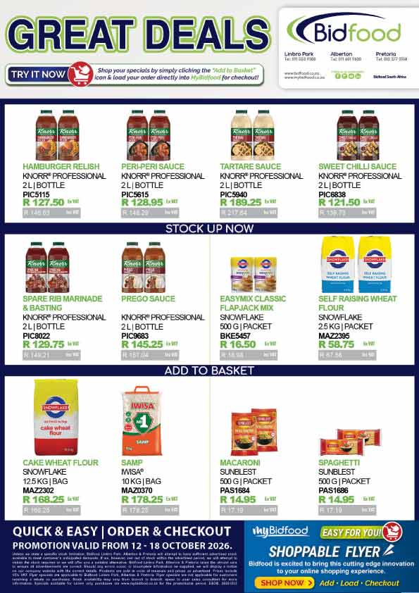 Great Deals on Promotion During 12 - 18 October 2026 - View Our Shoppable Flyer and Order Online with Bidfood