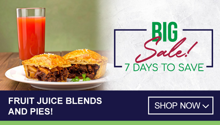 7 Days Big Sales on Fruit Juice Blends and Pies! - visit MyBidfood to shop now