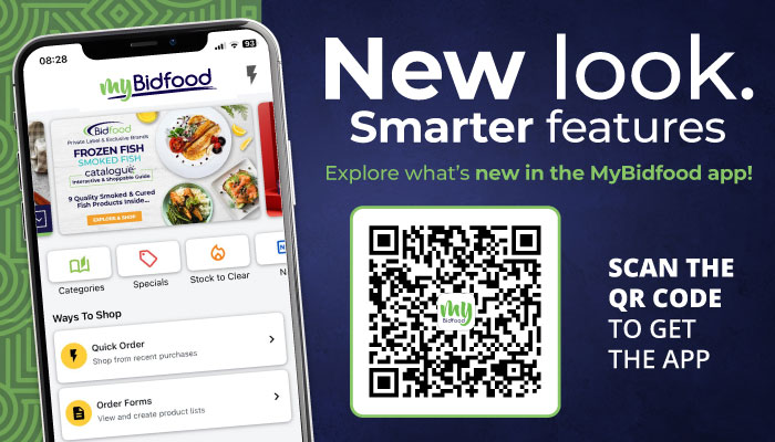 Download our new MyBidfood app and explore all the amazing features - New look. Smart features. Scan the QR Code or Download to get the app - Shop Anywhere, Anytime with MyBidfood's Free App