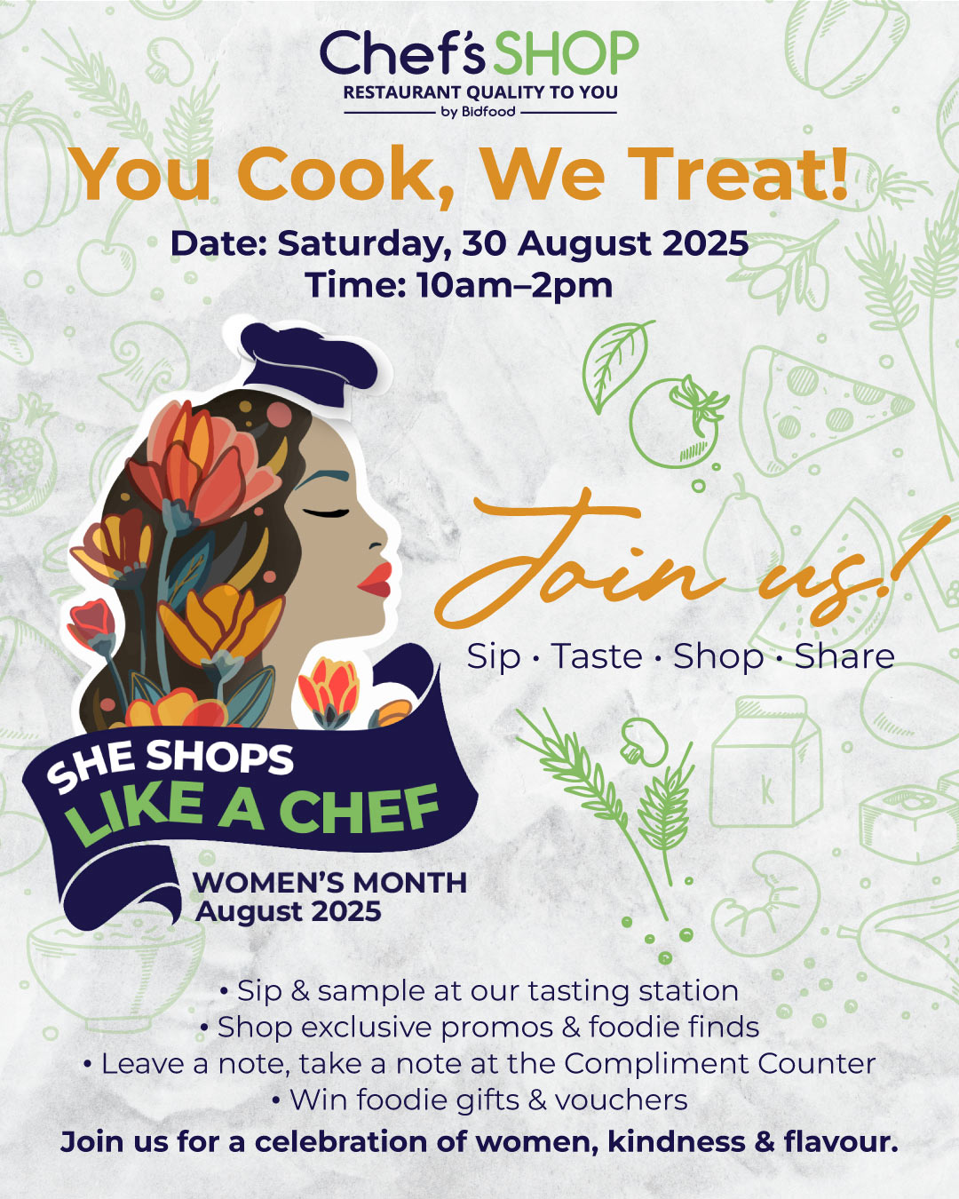 You Cook, We Treat - Join us on Saturday, 30 August 2025 for a celebration of women, kindness and flavour